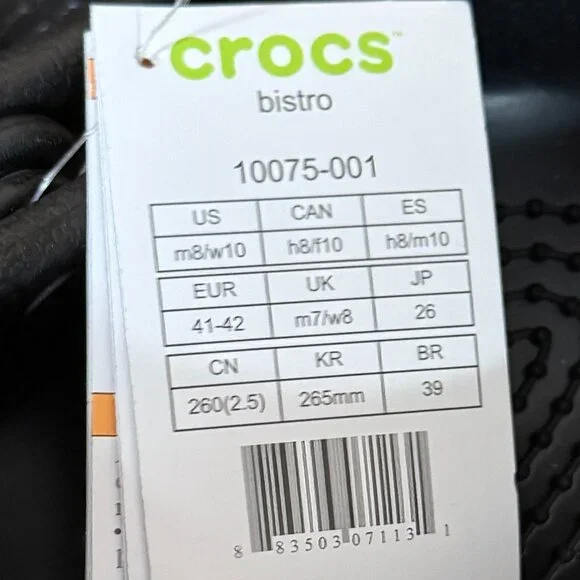 New With Tags Black Bistro CROCS Work Clogs Mens 8 Women's 10 USA Shoes - Picture 5 of 12